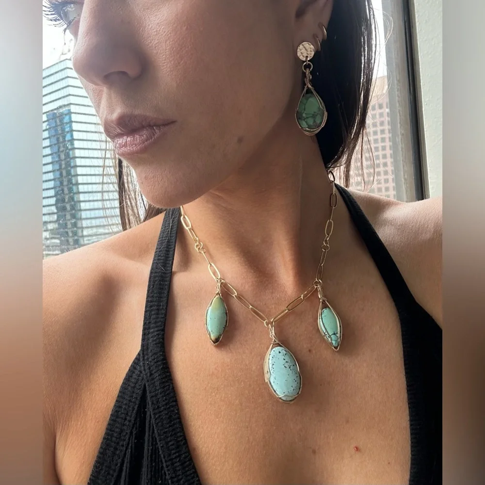 14k Gold Filled Gypsy Boho Turquoise Angel Paperclip Necklace